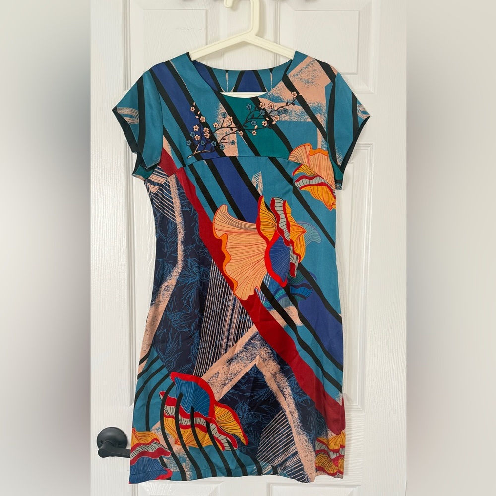 NWOT Hermes Style Silk Colorful Floral Geometric Dress